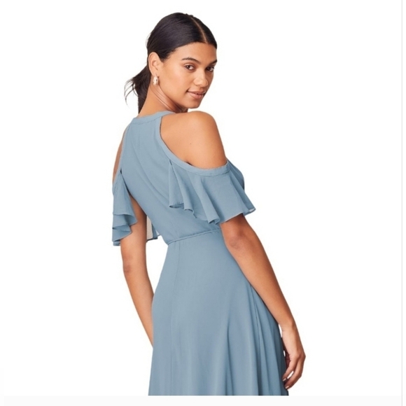 Lulu’s Easy Listening Slate Blue Cold-Shoulder Wrap Maxi Dress Size XL - Picture 5 of 9